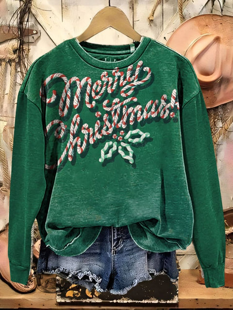 Christmas Text Print Casual Cotton Sweatshirt
