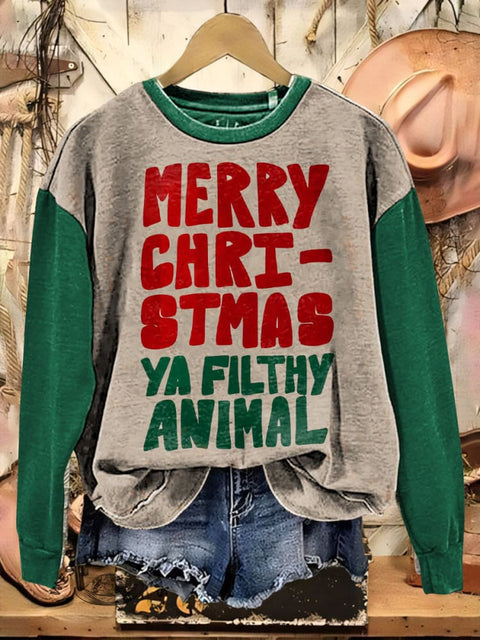 Christmas Text Print Casual Cotton Sweatshirt