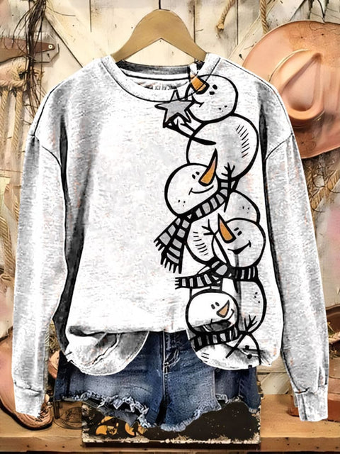 Funny Snowman Print Casual Cotton Sweatshirt