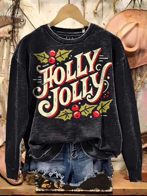 Christmas Text Print Casual Cotton Sweatshirt