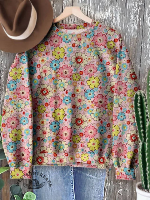 Flower Pink Print Casual Sweatshirt