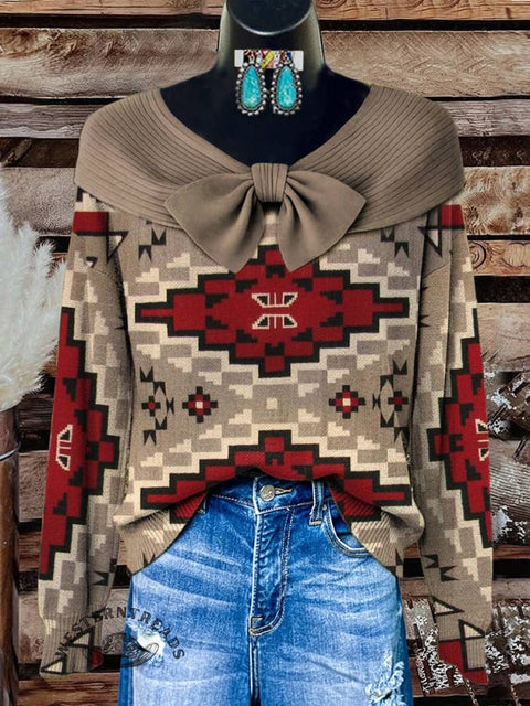 Aztec Print Buttoned Cardigan Sweater
