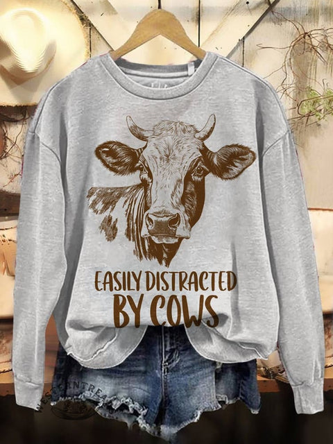 Cow Print Casual Cotton Sweatshirt