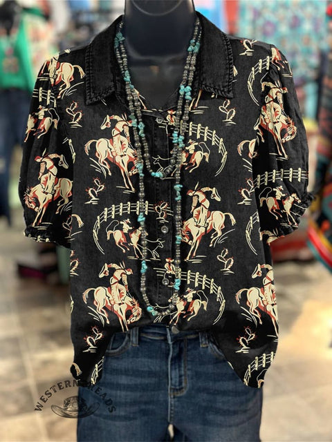 Women's Rodeo Ethnic Print Casual Cotton Shirt