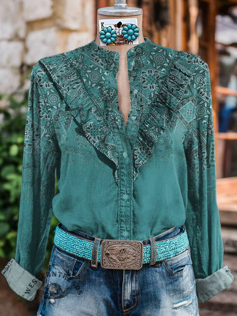 Women's Paisley Print Casual Cotton And Linen Shirt