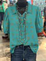 Women's Cattle Brands Print Casual Cotton Shirt