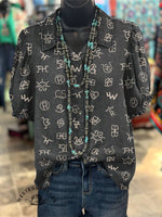 Women's Cattle Brands Print Casual Cotton Shirt