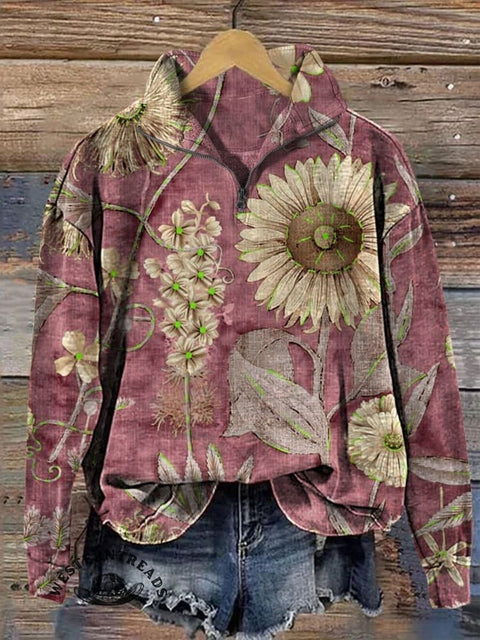 Vintage Floral Print Crew Neck Sweatshirt