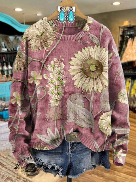 Vintage Floral Print Crew Neck Sweatshirt