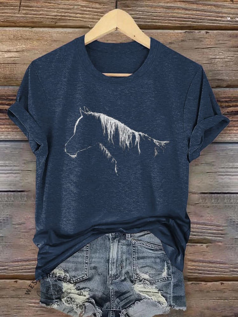 Horse Art Print Casaul Short Sleeve T-shirt