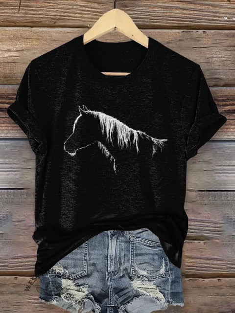 Horse Art Print Casaul Short Sleeve T-shirt