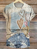 Vintage Heart Print Casaul Short Sleeve T-shirt