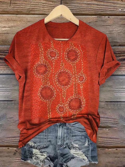 Western Cactus Printed Casual Round Neck Short Sleeve T-Shirt