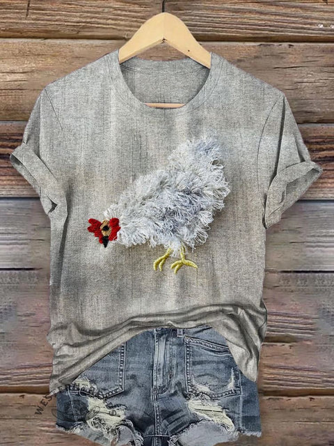 Cute Chicken Art Casaul Short Sleeve T-shirt