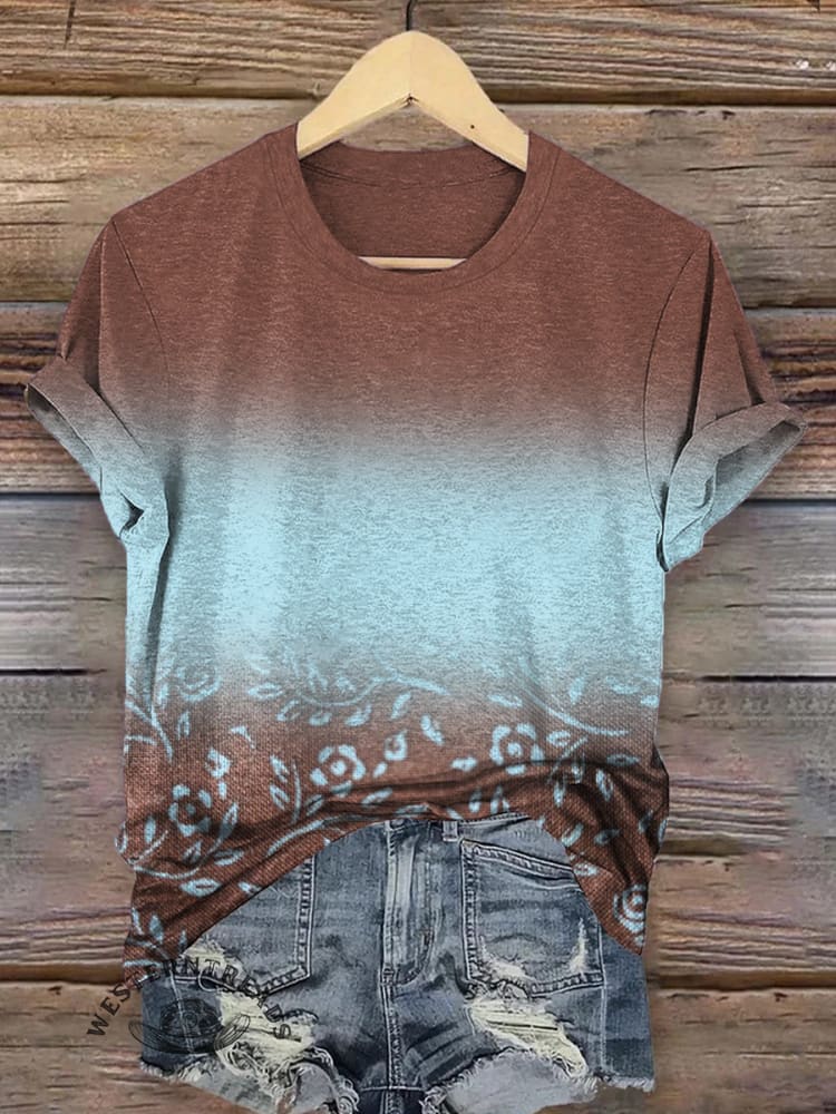 Retro Flowers Art Print Casaul Short Sleeve T-shirt