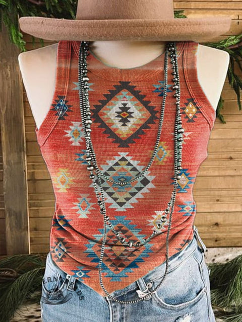 Women's Retro Aztec Art Print Vest Tank Top