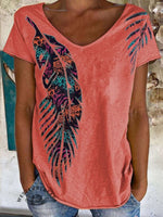 🔥Hot Sale🔥Vintage Feather Art Print Crew Tee T-Shirt