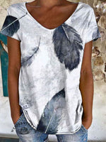 Vintage Feather Art Print Crew Tee T-Shirt