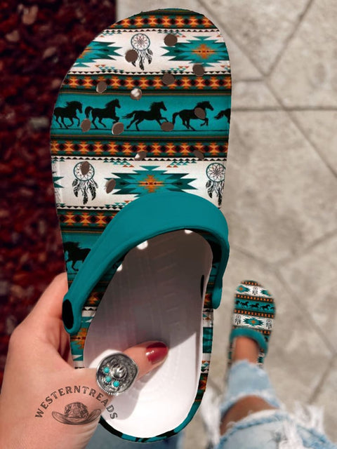 Aztec Horse Art Print Hole Slippers