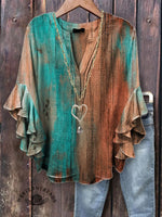 Women's Vintage Floral Art Print Casual Cotton And Linen Shirt