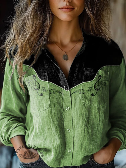 Women's Western Art Print Casual Long Sleeve Comfortable Cotton Shirt