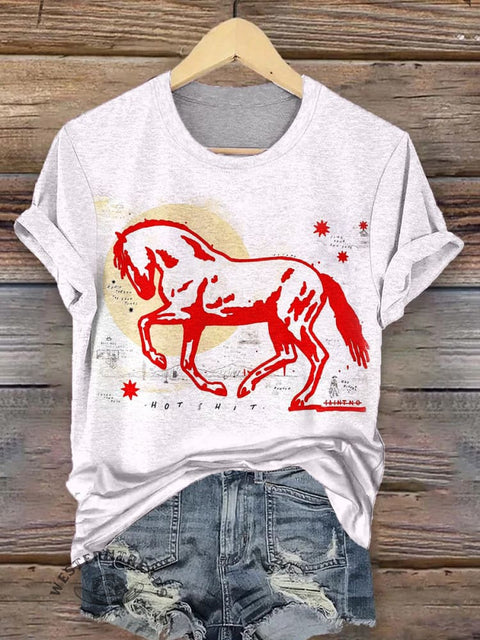 Horse Art Print Casual Short Sleeve T-shirt