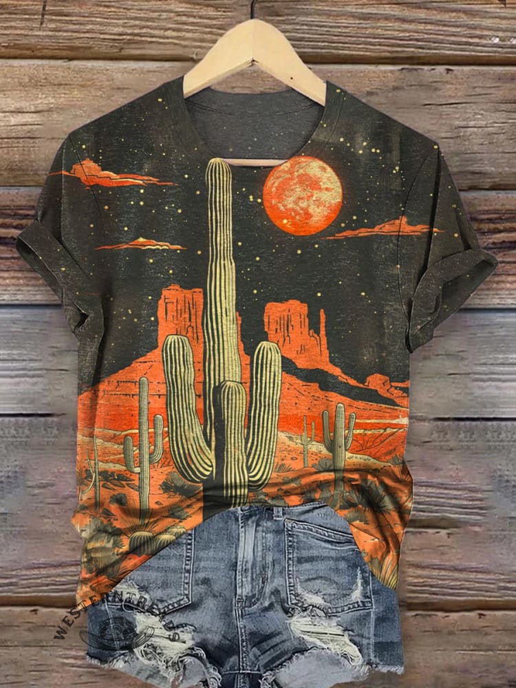 Cactus print art short sleeve T-shirt