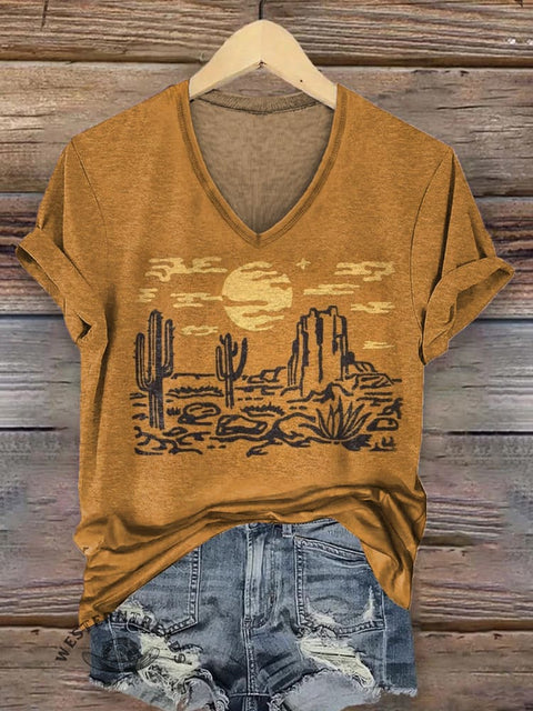 Cactus print art short sleeve T-shirt
