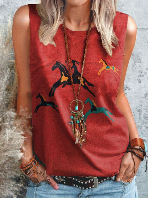 Women's Classic Horse Art Print Casual Tank Top