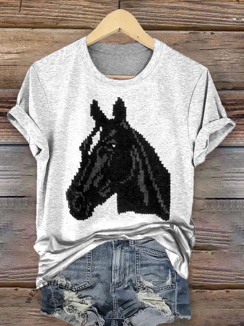 Classic Horse Art Print Casual T-Shirt
