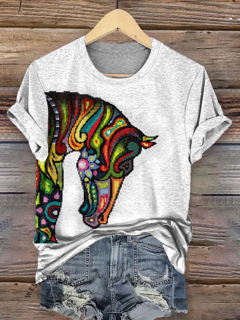 Classic Horse Art Print Casual T-Shirt