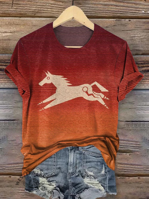 Classic Horse Art Print Casual T-Shirt