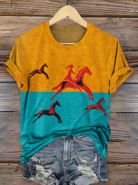 Classic Horse Art Print Casual T-Shirt