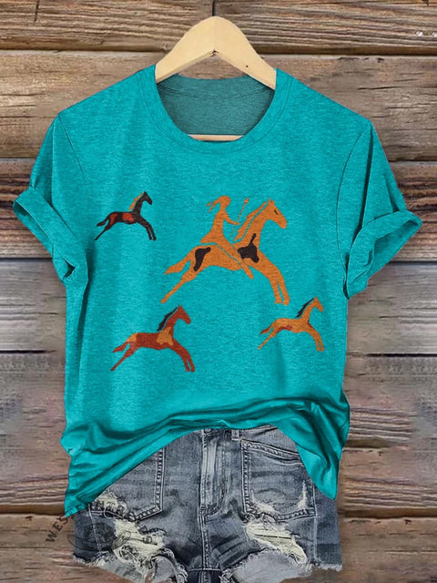 Classic Horse Art Print Casual T-Shirt