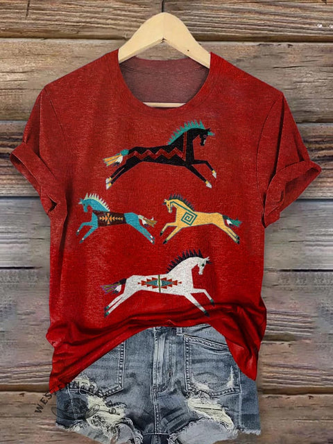 Classic Horse Art Print Casual T-Shirt