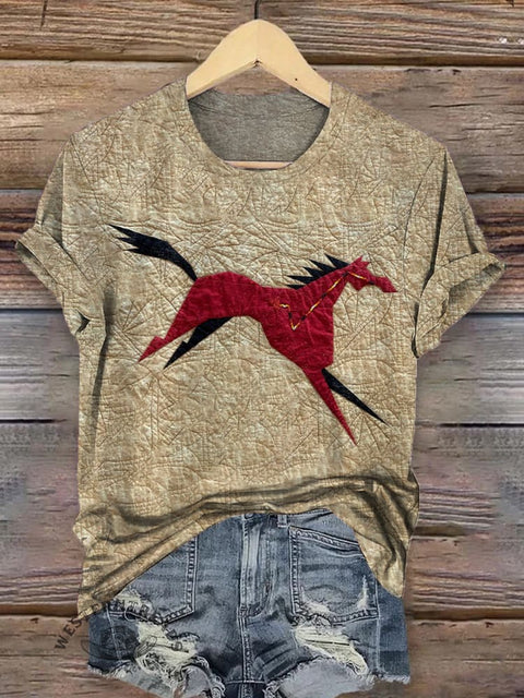 Classic Horse Art Print Casual T-Shirt