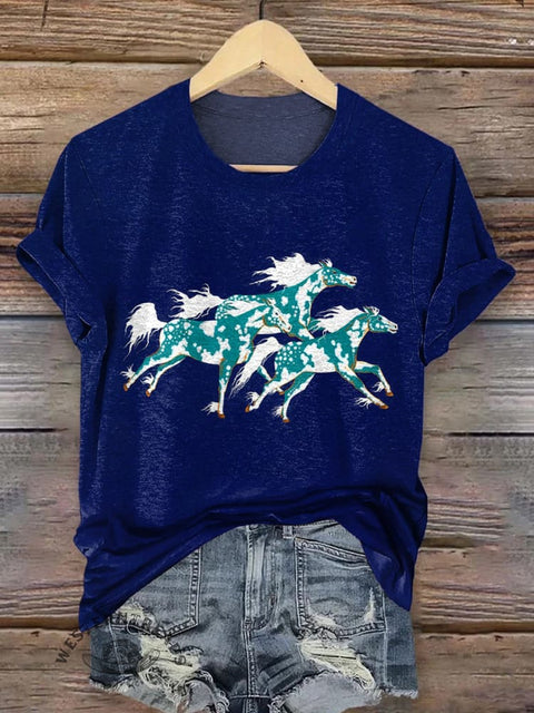 Classic Horse Art Print Casual T-Shirt