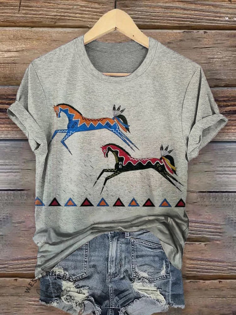 Classic Horse Art Print Casual T-Shirt