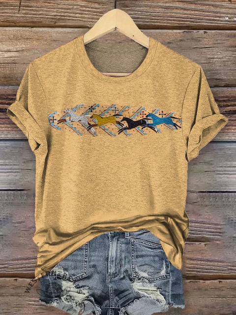 Classic Horse Art Print Casual T-Shirt
