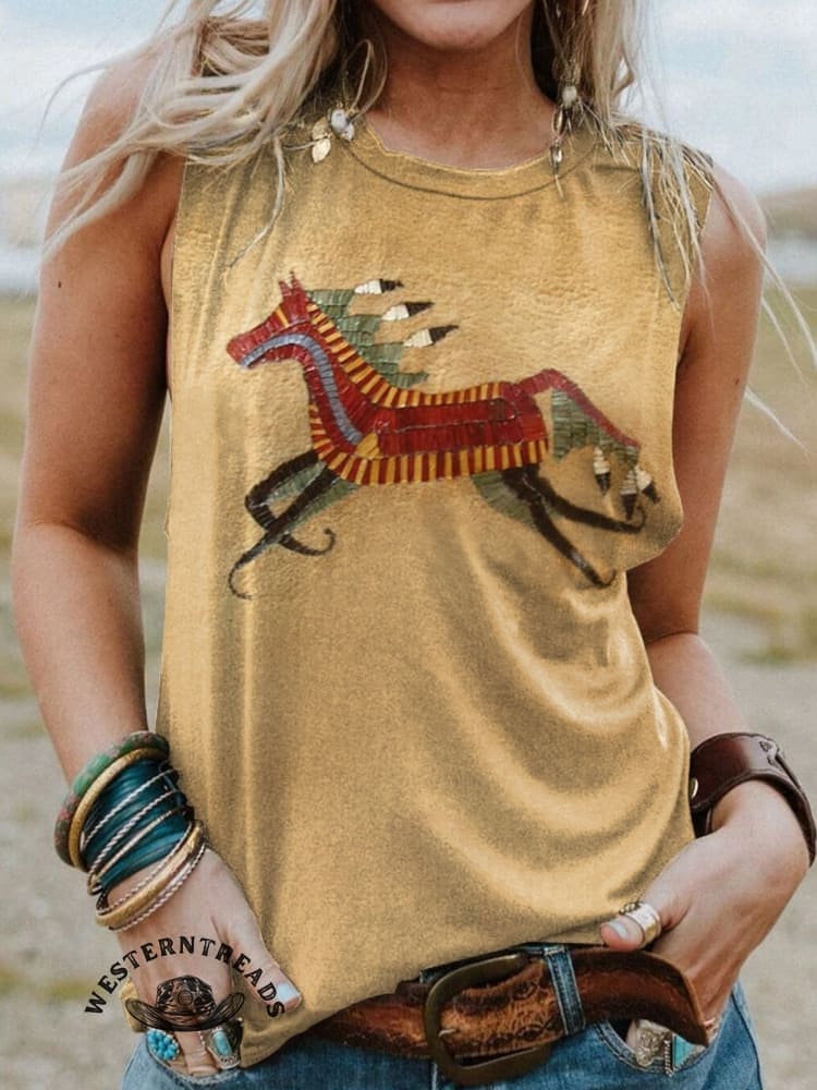 Classic Horse Art Print Casual T-Shirt