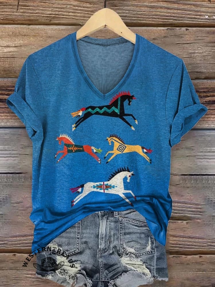 Classic Horse Art Print Casual T-Shirt