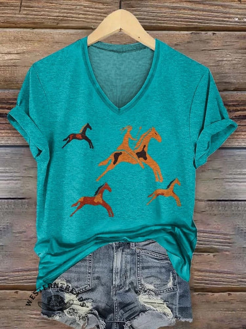 Classic Horse Art Print Casual T-Shirt