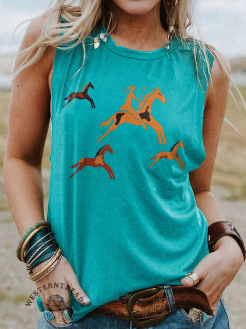 Women's Classic Horse Art Print Casual Tank Top