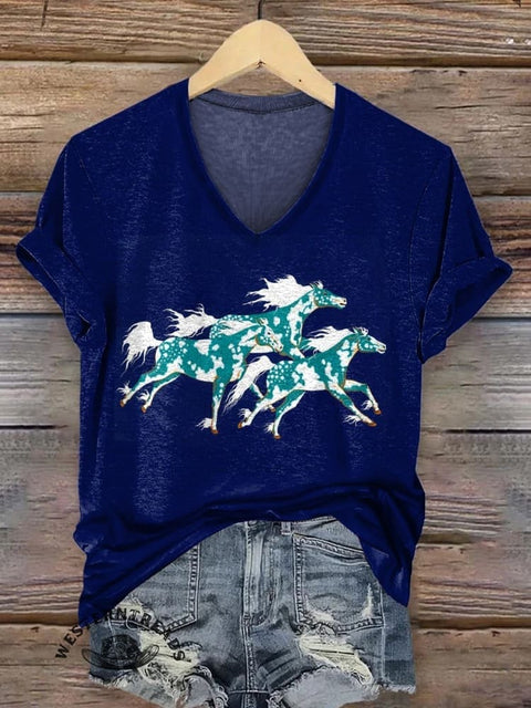 Classic Horse Art Print Casual T-Shirt