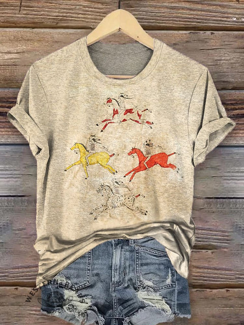 Classic Horse Art Print Casual T-Shirt