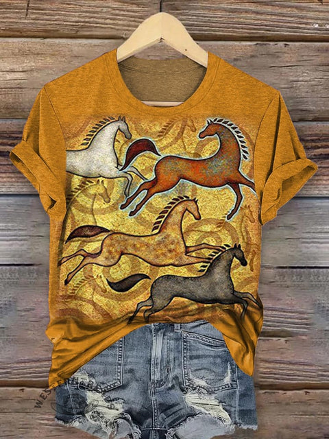 Classic Horse Art Print Casual T-Shirt