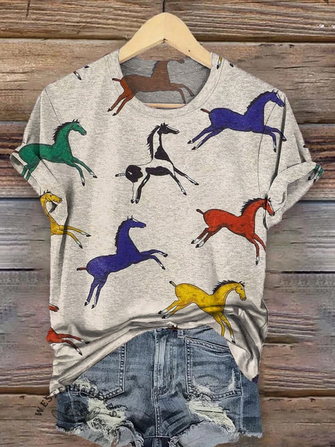 Classic Horse Art Print Casual T-Shirt