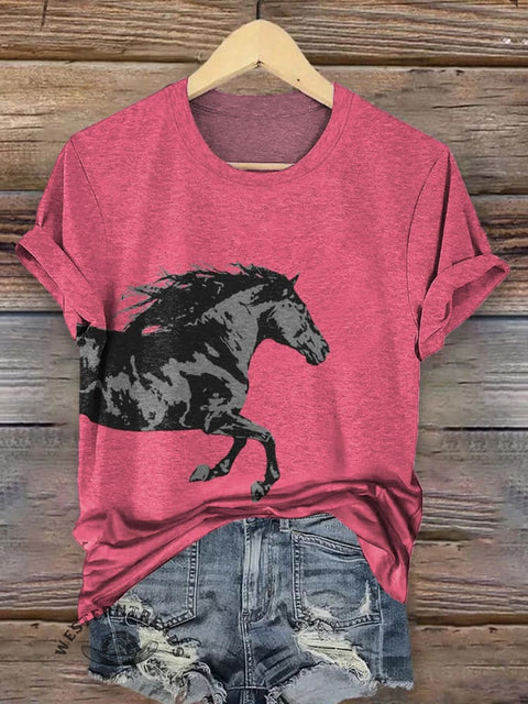 Classic Horse Art Print Casual T-Shirt