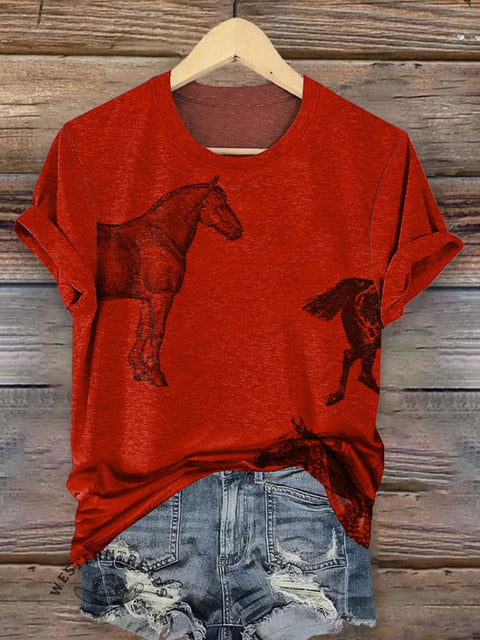 Classic Horse Art Print Casual T-Shirt