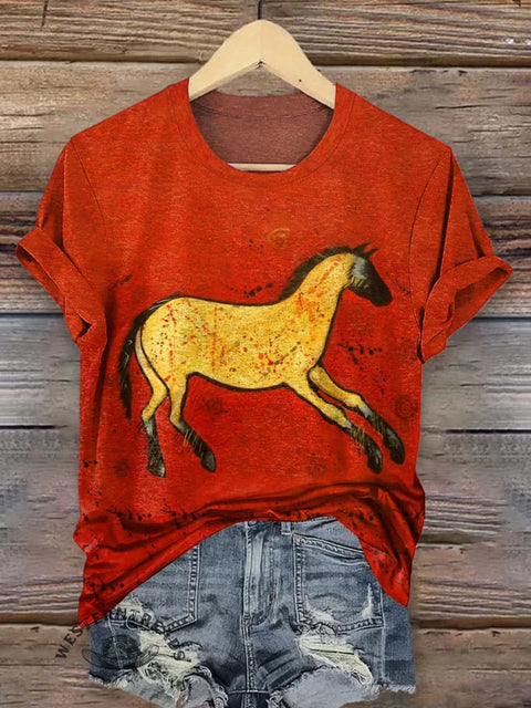 Classic Horse Art Print Casual T-Shirt